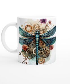 Keramisk Mugg – Mystisk Steampunk Trollslända i Turkos och Guld