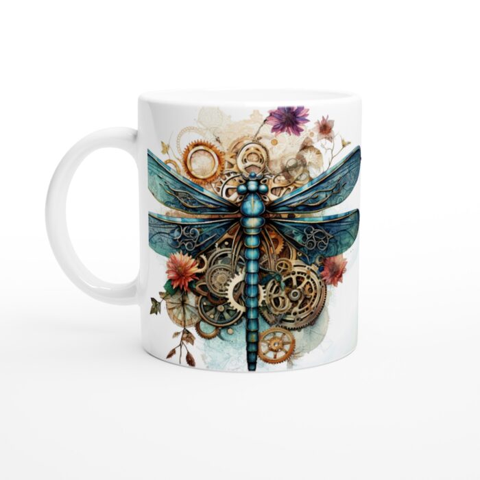 Keramisk Mugg – Mystisk Steampunk Trollslända i Turkos och Guld