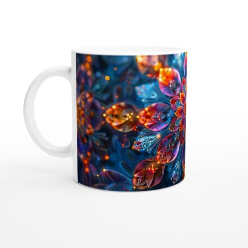 Mugg i Magiska Mandala Nyanser - Vit 11oz Keramisk Mugg med Livfullt Fraktalmönster