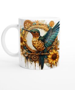 Kolibri- och Solrosmugg – Steampunk Inspirerad Keramisk Mugg