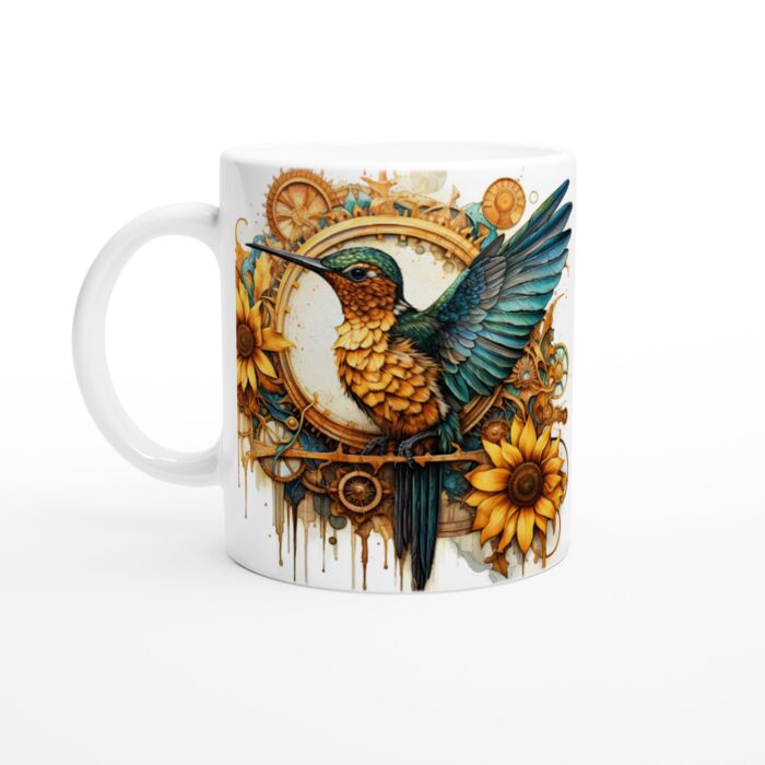 Kolibri- och Solrosmugg – Steampunk Inspirerad Keramisk Mugg