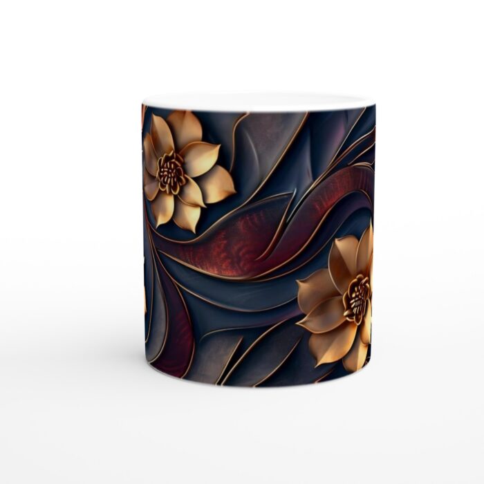 Elegant Guldblom Keramikmugg - Lyxig Design för Kaffe & Te, 11oz