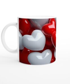 Kärlekens keramikmugg i glansigt vitt och rött – 11 oz porslinsmugg