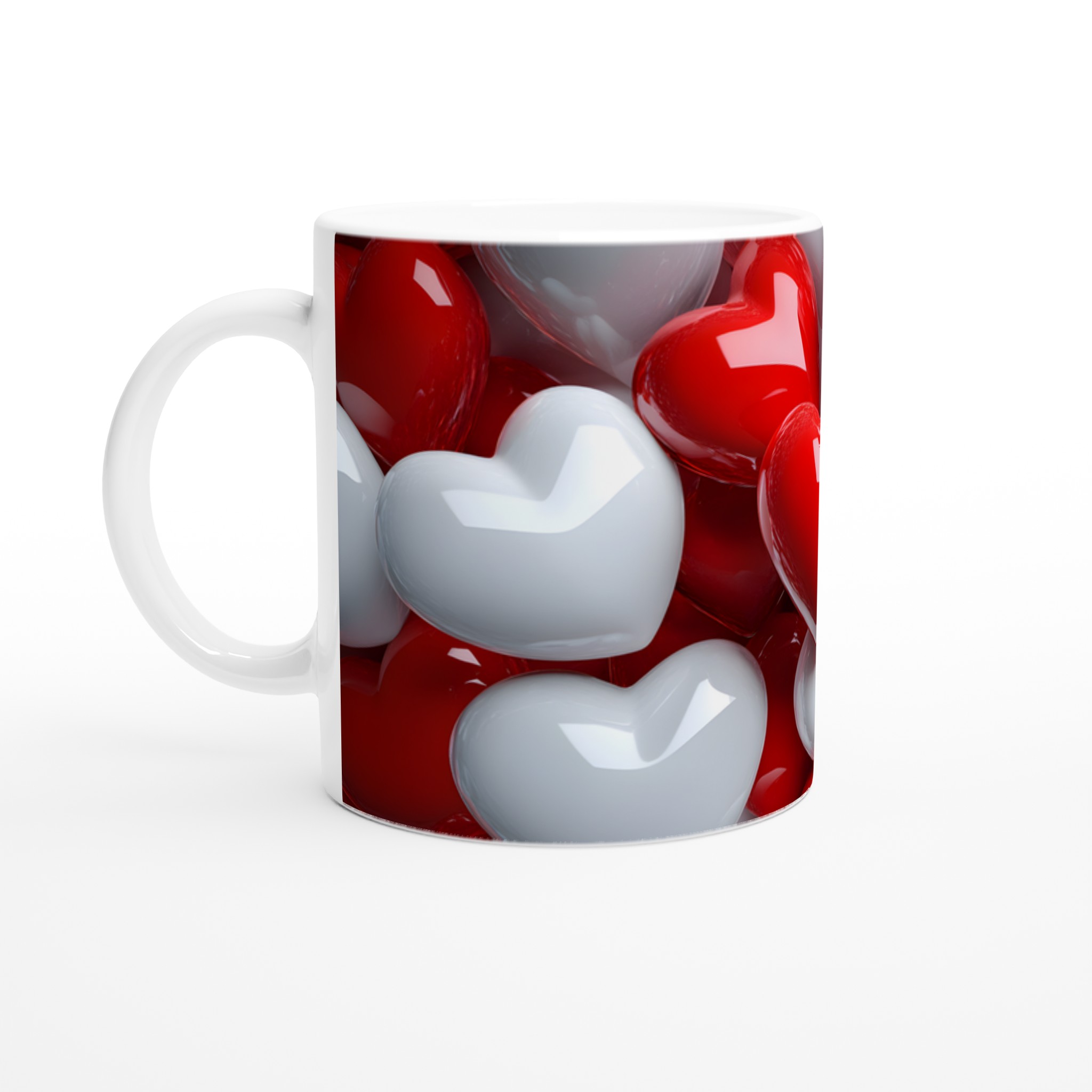 Kärlekens keramikmugg i glansigt vitt och rött – 11 oz porslinsmugg