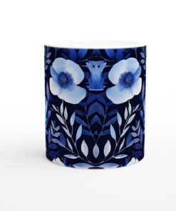 Nattblå Blomsterdröm Keramisk Mugg - 11oz Konstfull Kaffemugg med Akvarelldesign