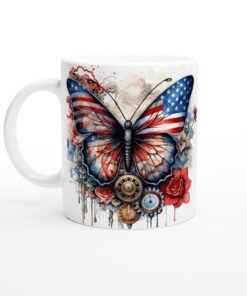 Patriotisk Fjärilsmugg – Keramisk Favorit med Amerikansk Flagga Design