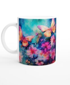 Färgsprakande Fjärilsmugg – Keramisk Kopp med Akvarellblommor för Vardagsglädje