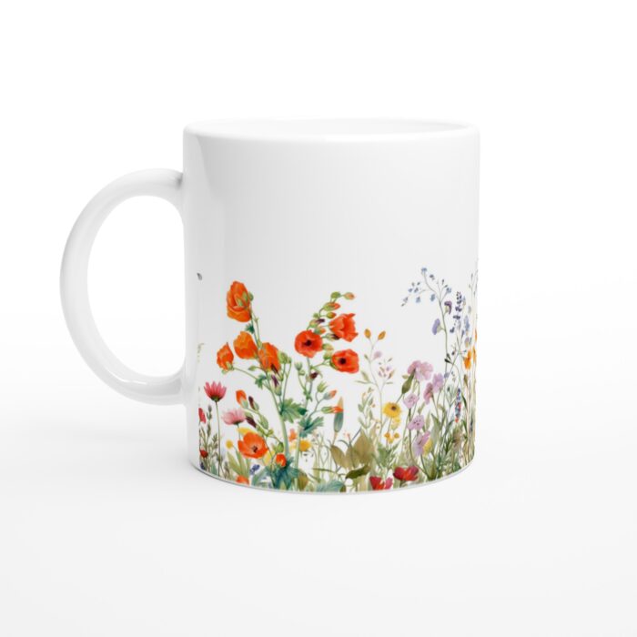 Mugg med vildblommor i akvarell – Keramisk mugg med levande, handmålad blomsterprakt