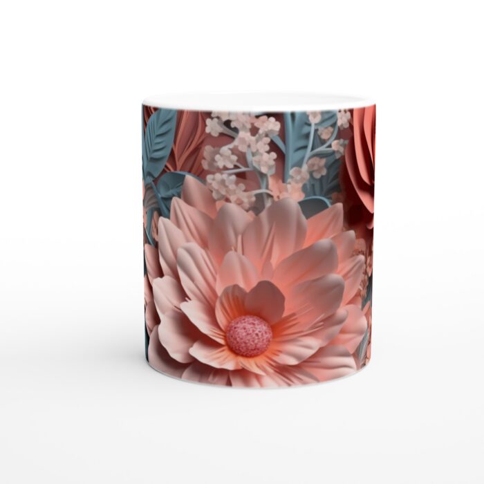 Pastellblommig 11 oz keramisk mugg - Ljust Persikofärgade och Mintgröna Blommor