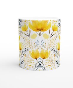 Gul Blomsterprakt Keramisk Mugg - Vårig Akvarell Vit Kaffemugg 11oz