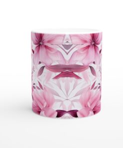 Romantisk Rosa Blommönster Keramisk Mugg - 11oz Vit Kvalitetsmugg för Kaffe & Te