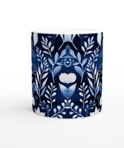 Marinblå Blomsterprakt Keramisk Mugg - Lyxig 11oz Kaffemugg med Akvarelldesign