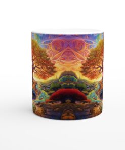 Förgrenat Universum Keramisk Mugg – 11oz Konstnärlig Kaffekopp med Psykedeliskt Träd och Landskap