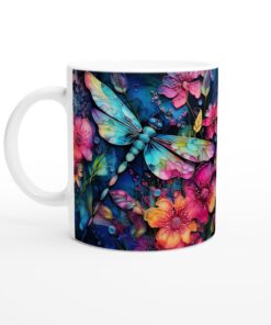 Fjärilsträdgård – Keramisk Mugg med Färgsprakande Botanik och Trollsländor