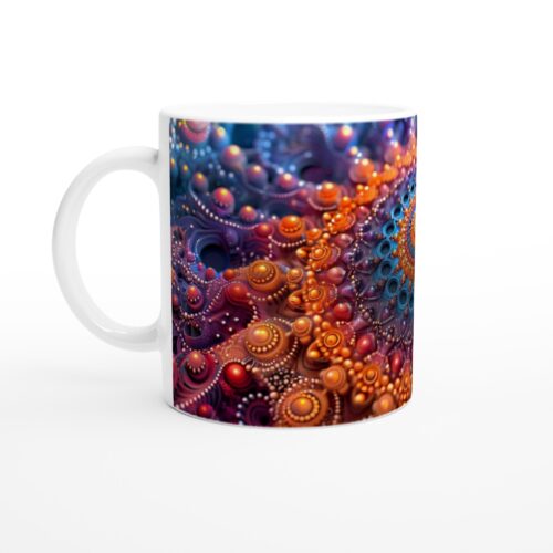 Kosmisk Mandala Keramisk Mugg – Levande Lila & Orange Abstrakt Konst