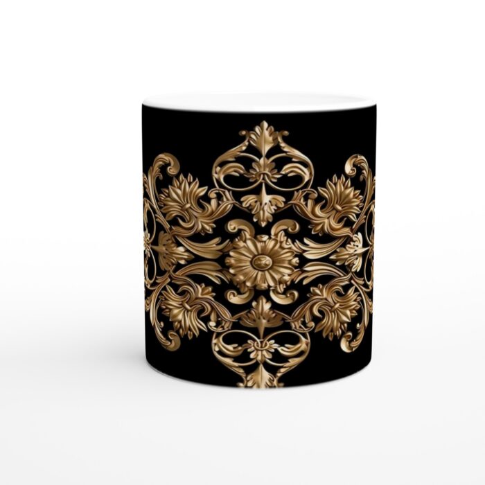 Lyxig Guldbarock Keramikmugg - 11oz Vit Mugg med Tidlös Detaljrikedom