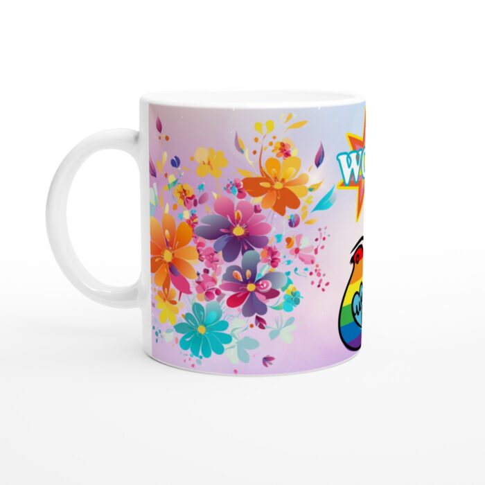 WOW! Keramisk Mugg – Färgglad Regnbågsfågel med Blommigt Motiv