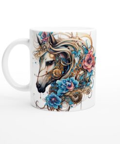 Mugg med Steampunk Häst & Blommor – Konstinspirerad Keramikmugg