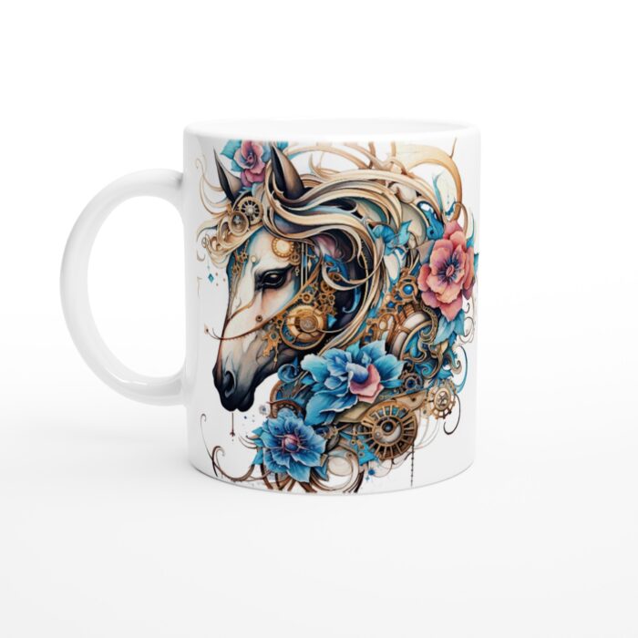 Mugg med Steampunk Häst & Blommor – Konstinspirerad Keramikmugg