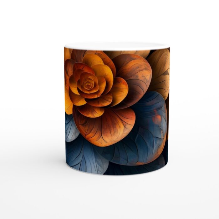Abstrakt Koppar och Midnattsblå Blommönstrad Keramisk Mugg - 11oz