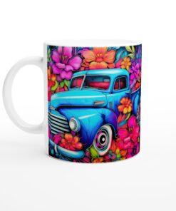 Retro Truck & Blommor Keramisk Mugg – Färgglad Vardagsfavorit
