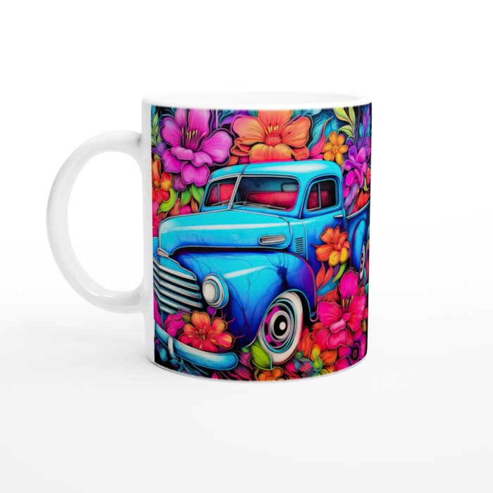 Retro Truck & Blommor Keramisk Mugg – Färgglad Vardagsfavorit