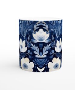 Deep Blue Floral Dröm Keramisk Mugg - 11oz Elegant Akvarell Design