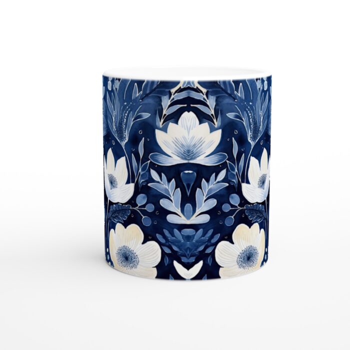 Deep Blue Floral Dröm Keramisk Mugg - 11oz Elegant Akvarell Design