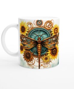 Steampunk Dragonfly & Sunflower Keramisk Mugg – Unik vardagsfavorit