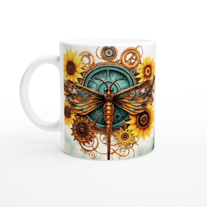 Steampunk Dragonfly & Sunflower Keramisk Mugg – Unik vardagsfavorit