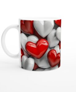 Kärlekens Färg: Röd & Vit Hjärta Vit Keramisk Mugg