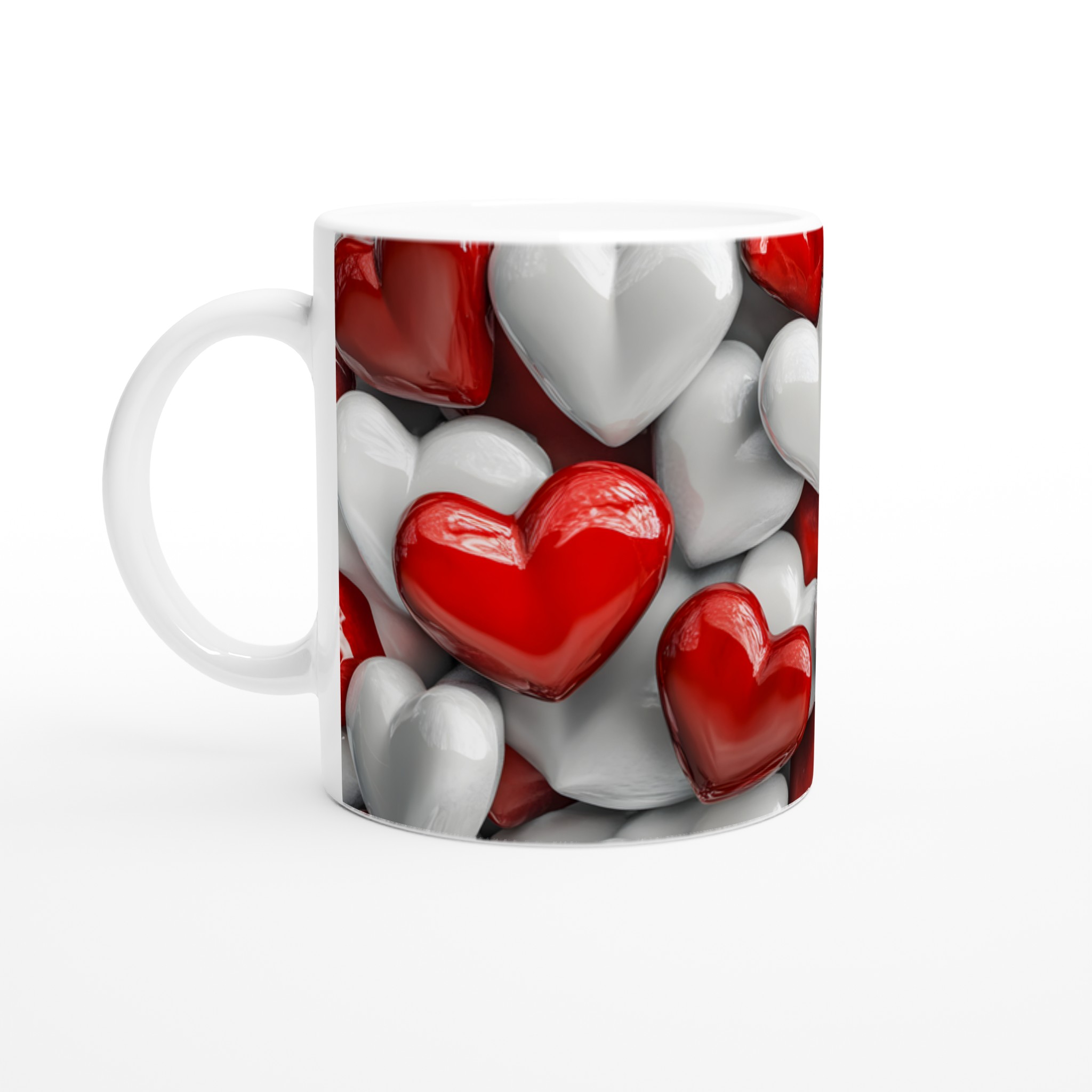 Kärlekens Färg: Röd & Vit Hjärta Vit Keramisk Mugg