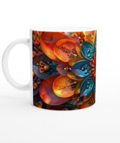 Abstrakt Mandala Keramikmugg - Livfulla Turkosa och Orangea Färger, 11 oz