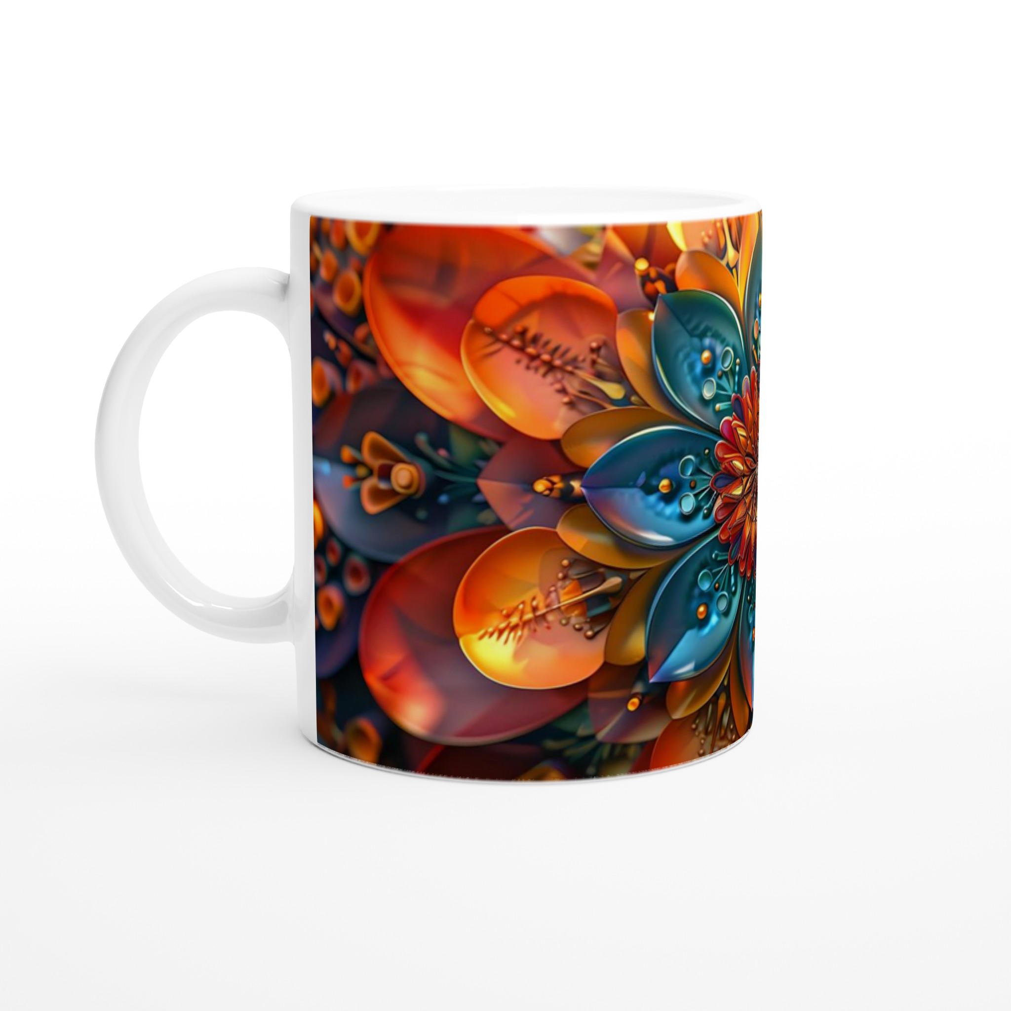 Abstrakt Mandala Keramikmugg - Livfulla Turkosa och Orangea Färger, 11 oz