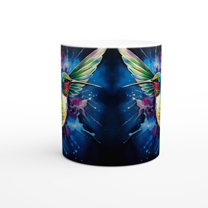 Färgsprakande Kolibri Keramisk Mugg - 11oz Vit Kaffekopp med Levande Akvarelldesign