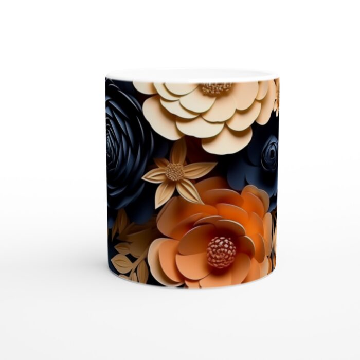 Elegant Marinblå & Aprikos Blommig Keramikmugg – Din Stilsäkra 11oz Favorit för Kaffe och Te