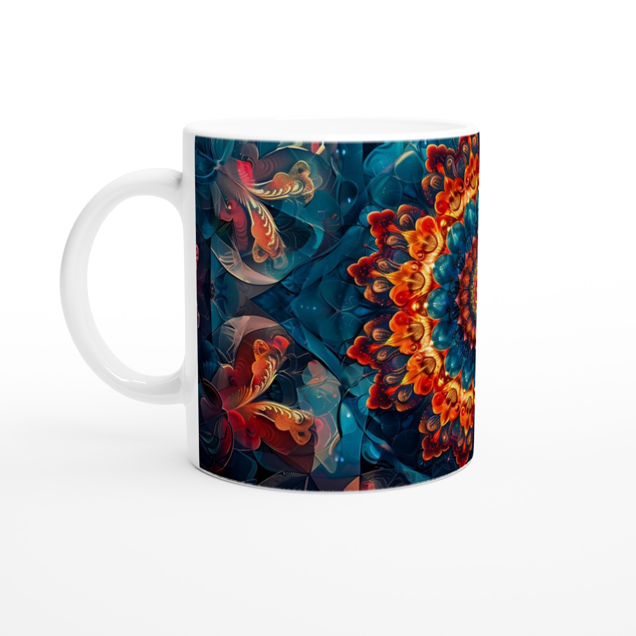 Mångfärgad fraktal Mandala 11oz Keramisk Mugg – Konstfull Design för Kaffeälskare