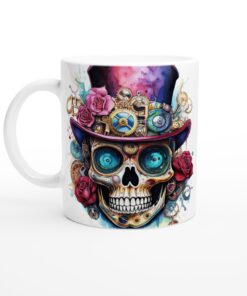 Steampunk Skull Mugg – Unik design med viktoriansk charm och livfulla akvarellfärger