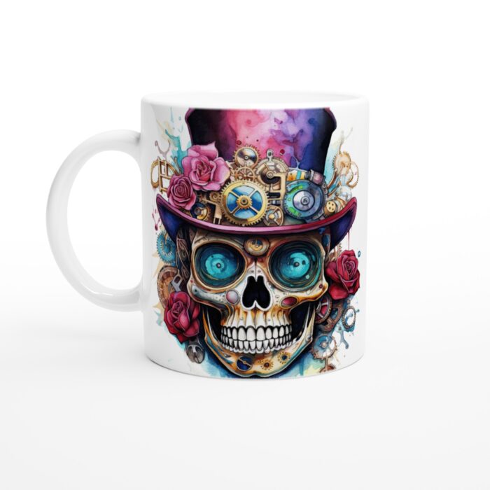 Steampunk Skull Mugg – Unik design med viktoriansk charm och livfulla akvarellfärger