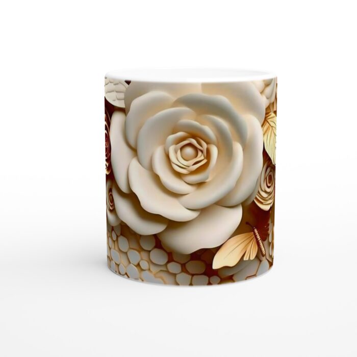 Lyxig Guld & Vit Blomstermugg – 11oz Keramisk Kaffemugg för en elegant start på dagen