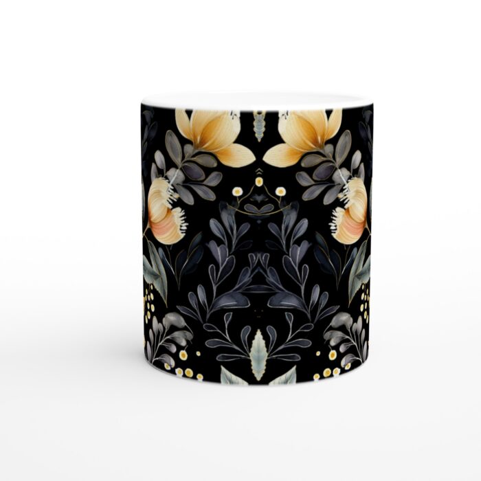 Lyxig Svart Keramikmugg med Gyllene Flora – 11 oz Vit Mugg för Kaffe, Te och Varm Choklad