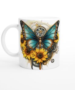 Steampunk Fjäril & Solros Keramisk Mugg – Unik Design för Kaffe- och Teälskare