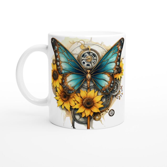 Steampunk Fjäril & Solros Keramisk Mugg – Unik Design för Kaffe- och Teälskare