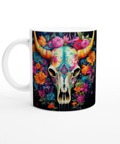 Färgglad Blommig Skalle Keramisk Mugg – Konstnärlig Vardagsfavorit