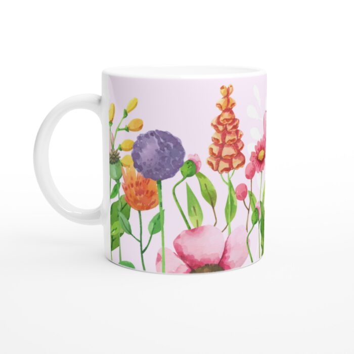 Blomstrande Keramisk Mugg – Akvarellblommor i Pastell