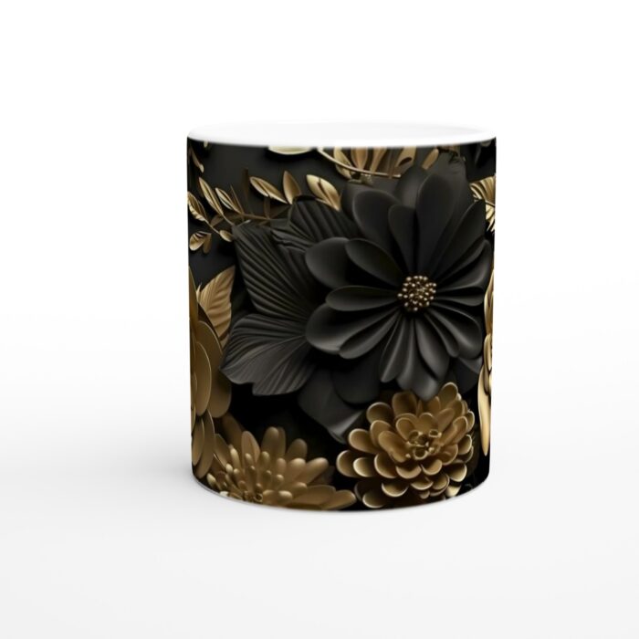 Elegant Svart & Guld Keramisk Mugg - Lyxig Blomsterdesign, 11oz