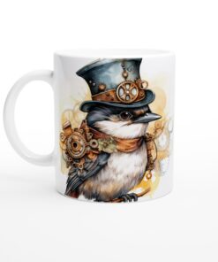 Steampunk Fågel Mugg – Unik Keramisk Kaffekopp med Vintage Vibe för Konstälskare