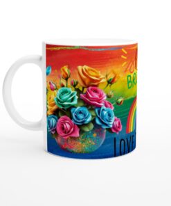 Pride 'Shine Bright' Keramisk Mugg – Färgglad Vardagsfavorit med Rosor & Regnbåge