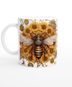 Steampunk Bi-Borganisk Mugg: Solrosor & Mekaniska Bin – En Unik Vardagsfavorit