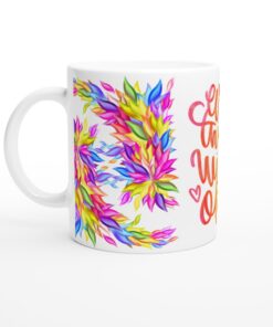 Mugg – "Everything Will Be Okay" med Regnbågsfärger och Blommönster – Livfull och Inspirerande